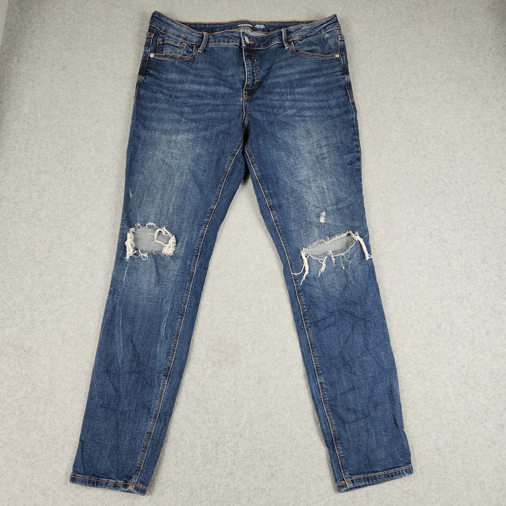 Old Navy Rockstar Jeans Womens 16 Long Blue Super Skinny Mid-Rise Distressed